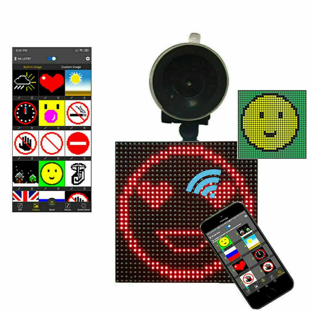 Smart Screen Display Frame, Car Rear Window LED Screen Light, Pattern Animation Scrolling Programmable LED Light , LED Screen, Portable Car Dashboard Screen , App control led Display Screen - Memories InsiteSmart Screen Led Display 1876-757
